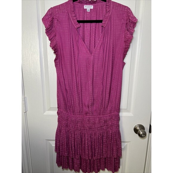 Current Air Zoey Pleated Mini Dress Large Tiered Skirt Pink - Picture 1 of 9